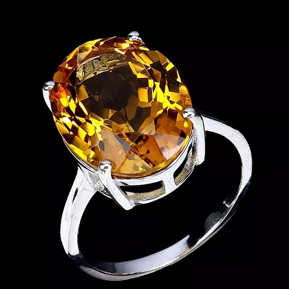 925 Sterling Silver Ring Sz 6 with Natural Citrine 16x12mm Gemstone - Picture 3 of 8